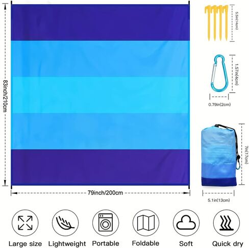 Beach Blanket, Extra Large Sandproof Waterproof Picnic Blanket, Lightweight, Compact, Ideal for Hiking, Camping(Gradient 35 Layers of blu- 79" X 83") in Saudi Arabia
