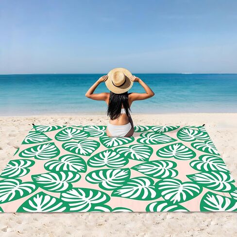 Beach Blanket, Waterproof Sandproof Beach Mat with 4 Stakes & 4 Pockets, 78''×86'' Large Compact Lightweight Sand Free Outdoor Essentials for Beach, Picnic, Travel, Camping in Kuwait