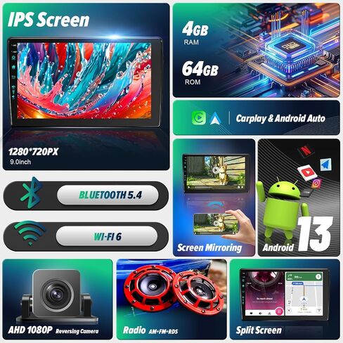 10.2 بوصة (4RAM 64ROM) استبدال استريو لراديو سيارة 5GWIFI للترقية لـ ACCORD 88 2009 2008 2010 2012 2013 Android 13 ، Carplay/Android Auto/FM/AM/RDS/1080P Camera/BT5.4 ((4RAM 64ROM) 1080P) in Saudi Arabia