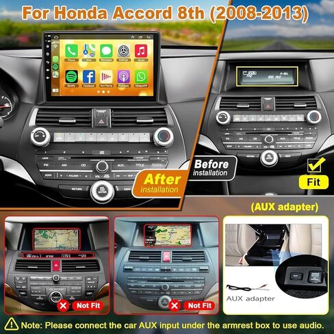 Android 13 Car Stereo لـ Honda Accord 2008-2013 4G RAM+64G ROM ، 10.2 بوصة راديو شاشة تعمل باللمس مع Carplay/Android Auto ، GPS ، WiFi ، Bluetooth5.2 ، دعم OBD2/DVR/DSP in Kuwait