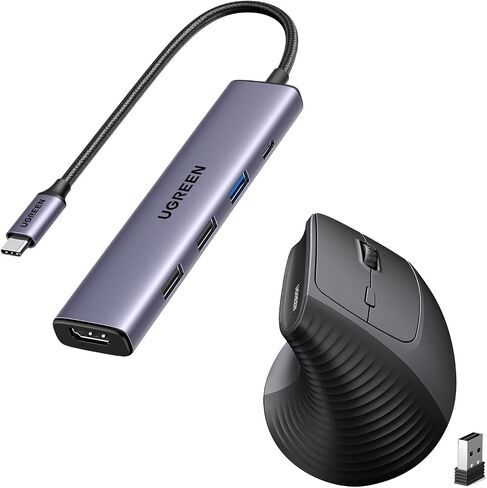 Ugreen Revodok 105 USB C Hub 5 in 1 حزمة مع الماوس الرأسي اللاسلكي 2.4G للماوس اللاسلكي لـ MacBook Pro/Air ، XPs ، ThinkPad in Kuwait