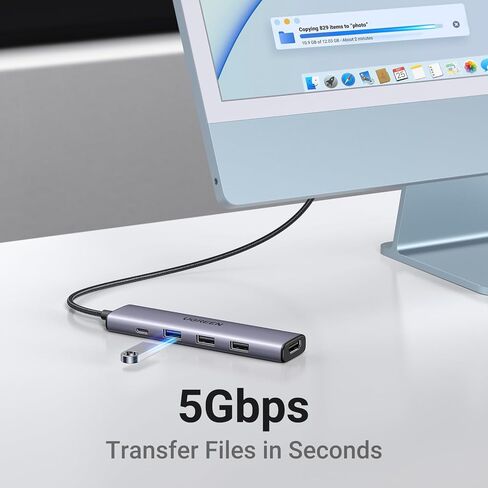 Ugreen Revodok 105 USB C Hub 5 in 1 حزمة مع الماوس الرأسي اللاسلكي 2.4G للماوس اللاسلكي لـ MacBook Pro/Air ، XPs ، ThinkPad in Kuwait