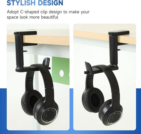 PC Gaming Headset Holder, Upgraded Headphone Stand for Desk,Adjustable Clamp-on Under Desk Hanger, Rotating Headphone Stand & Cable Clip Organizer (Black) in Saudi Arabia