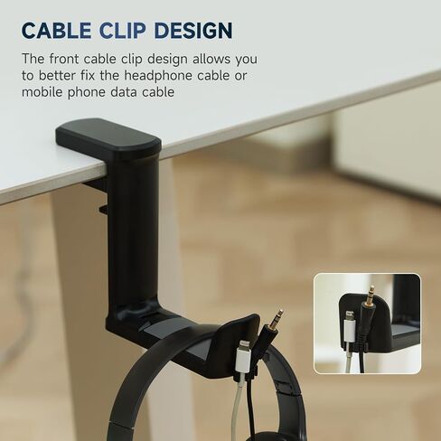 PC Gaming Headset Holder, Upgraded Headphone Stand for Desk,Adjustable Clamp-on Under Desk Hanger, Rotating Headphone Stand & Cable Clip Organizer (Black) in Saudi Arabia