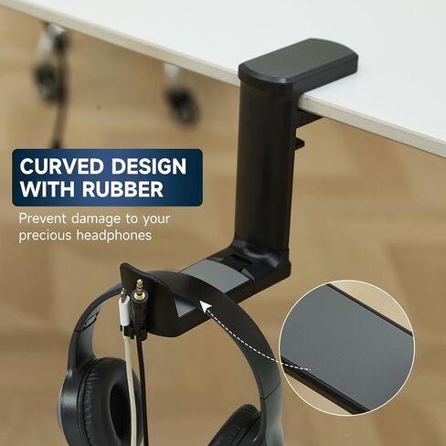 PC Gaming Headset Holder, Upgraded Headphone Stand for Desk,Adjustable Clamp-on Under Desk Hanger, Rotating Headphone Stand & Cable Clip Organizer (Black) in Saudi Arabia