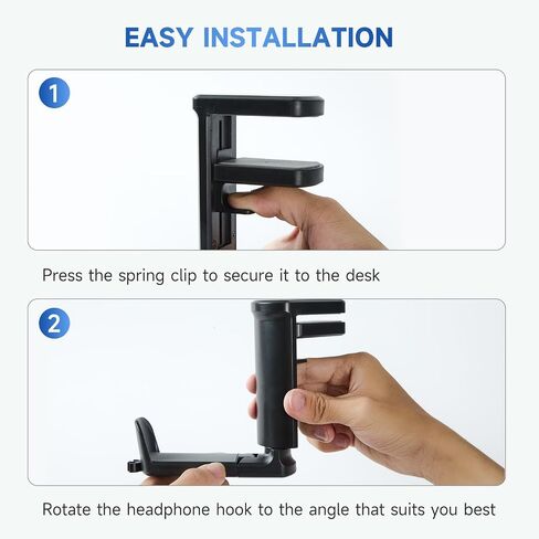 PC Gaming Headset Holder, Upgraded Headphone Stand for Desk,Adjustable Clamp-on Under Desk Hanger, Rotating Headphone Stand & Cable Clip Organizer (Black) in Saudi Arabia