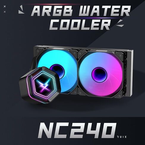 RUIX NC240 ARGB AIO CPU Liquid Cooler, 240mm High-Efficiency CPU Water Cooling with High-Speed Ceramic Bearing Pump, 2X PWM ARGB Fans, Intel LGA 1851/1700/1200/115X/2011, AMD AM5/AM4 - Black in Kuwait