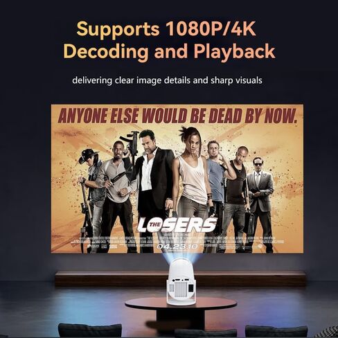 Mini Projector, 4K 1080P Support Video Projector,Portable Projctor with Dual Band WIFI6 Bluetooth 5.2 180° Rotatable, Android 13.0 Auto Keystone Correction 150" Screen Movie Projector in Saudi Arabia