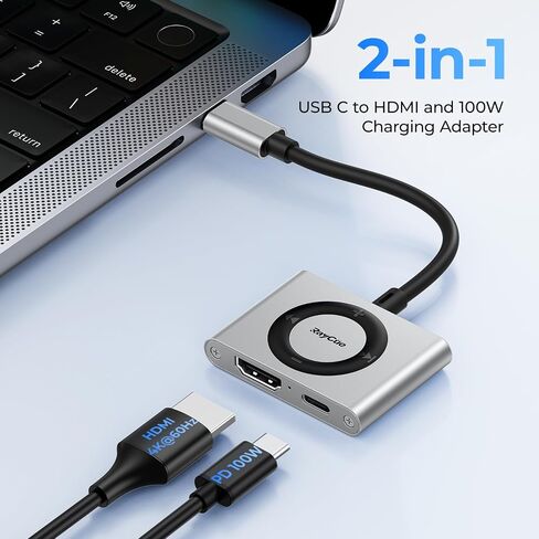 RayCue 2-in-1 USB C Hub, USB C to HDMI Adapter with HDMI 4K@60Hz & 100W PD Charging - Adapter for Laptop, MacBook, IPad (USB-C), iPhone 15/16, Tablets, Switch in Kuwait