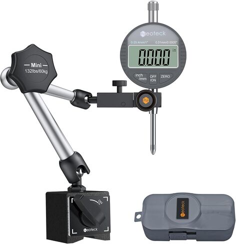 Neoteck 1"/25.4mm (0.0005"/0.01mm) Digital Indicator Set Dial Indicator and Magnetic Base Set with Storage Case, Ideal for 3D Printer Lathe Workshop CNC Machine Table Saw-90lbs(40kg) Max Pull in Saudi Arabia