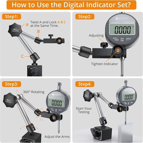 Neoteck 1"/25.4mm (0.0005"/0.01mm) Digital Indicator Set Dial Indicator and Magnetic Base Set with Storage Case, Ideal for 3D Printer Lathe Workshop CNC Machine Table Saw-90lbs(40kg) Max Pull in Saudi Arabia
