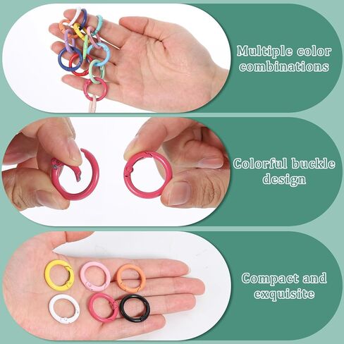 34 PCS Spring Spring O Rings Metal Carabiner Clip Round Carabiner Snap Buckle 1in / 25mm Spring Keyring لحقيبة يد مفاتيح المفاتيح (17 لونًا) in Kuwait