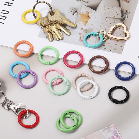 34 PCS Spring Spring O Rings Metal Carabiner Clip Round Carabiner Snap Buckle 1in / 25mm Spring Keyring لحقيبة يد مفاتيح المفاتيح (17 لونًا) in Kuwait