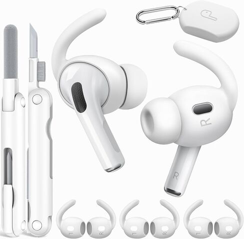 4 أزواج لـ Apple Airpods Pro 2nd Gend Aear Hooks ، Silicone Anti-Slip for Airpods Pro Ear Hook مع حقيبة تخزين ، مجموعة تنظيف ، Carabiner in Kuwait