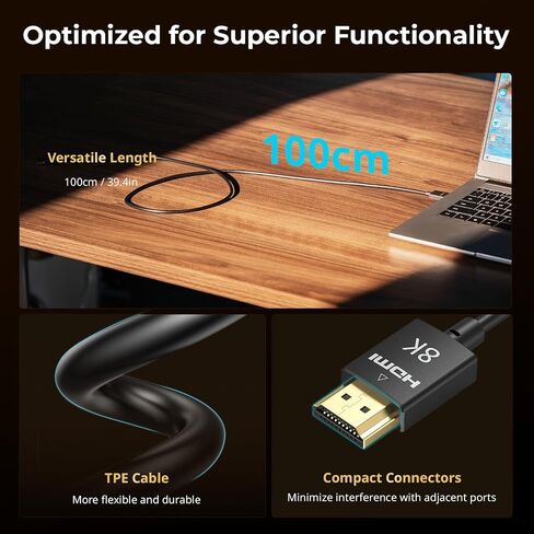 SmallRig 8k HDMI 2.1 كابل 100 سم/3.3 قدم (من أ) ، سلك/كبل رفيع للغاية ، يدعم 8K@60Hz/4K@120Hz ، Ethernet ، ARC Type -A Male to Male for Camera ، Monitor ، Gimbal - 5086 in Saudi Arabia