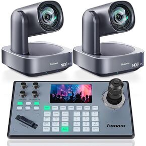 Tenveo 4K NDI PTZ Camera and Controller Bundle, AI Auto-Tracking HDMI/USB3.0/LAN/PoE 4K PTZ Camera(2PCS) and PTZ Controller PoE Joystick Controller Kit for Church Live Streaming Broadcast Events in Saudi Arabia