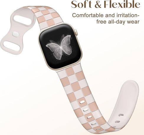 DaQin Checkered Band Compatible with Apple Watch Bands for Women 40mm 41mm 42mm 38mm 44mm 45mm 46mm 49mm Men, Cute Soft Silicone Dressy Strap for iWatch Bands Series 10 SE 9 8 7 6 5 4 3 2 1 Ultra 2 in Saudi Arabia