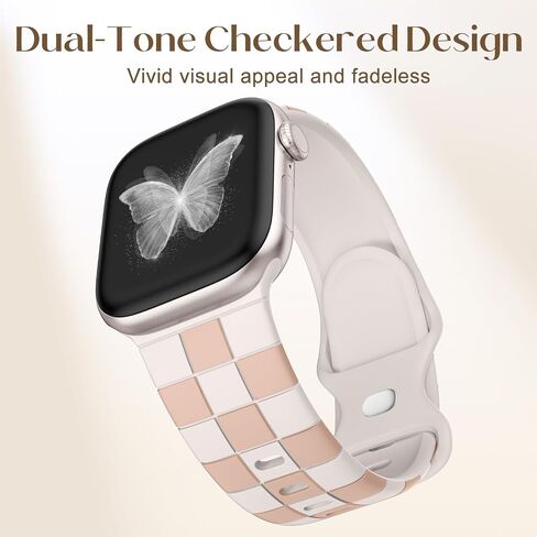 DaQin Checkered Band Compatible with Apple Watch Bands for Women 40mm 41mm 42mm 38mm 44mm 45mm 46mm 49mm Men, Cute Soft Silicone Dressy Strap for iWatch Bands Series 10 SE 9 8 7 6 5 4 3 2 1 Ultra 2 in Saudi Arabia