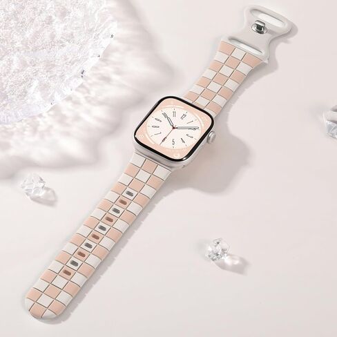 DaQin Checkered Band Compatible with Apple Watch Bands for Women 40mm 41mm 42mm 38mm 44mm 45mm 46mm 49mm Men, Cute Soft Silicone Dressy Strap for iWatch Bands Series 10 SE 9 8 7 6 5 4 3 2 1 Ultra 2 in Saudi Arabia