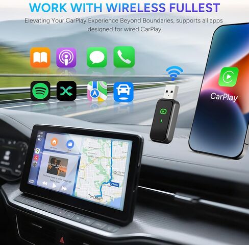 محول CarPlay اللاسلكي لـ iPhone 2025 ترقية سلكية إلى اللاسلكي ، لا يوجد زمن وصول ، قابس ومحول Bluetooth للسيارة ، اتصال متعدد الفائق السلس مع WiFi 6 & BT 5.3 سهل الاستخدام in Saudi Arabia