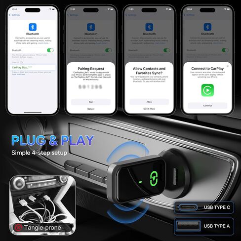 محول CarPlay اللاسلكي لـ iPhone 2025 ترقية سلكية إلى اللاسلكي ، لا يوجد زمن وصول ، قابس ومحول Bluetooth للسيارة ، اتصال متعدد الفائق السلس مع WiFi 6 & BT 5.3 سهل الاستخدام in Saudi Arabia