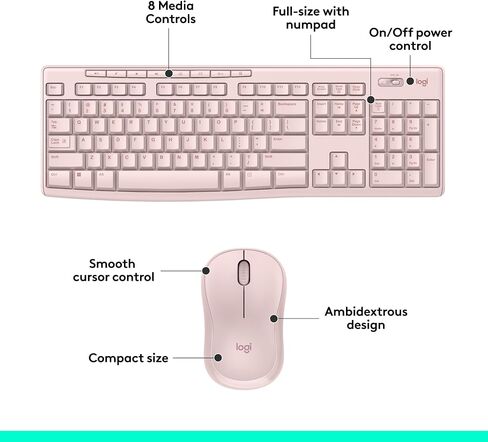 Logitech MK270 Wireless Keyboard and Mouse Combo for Windows, 2.4 GHz, 8 Multimedia Keys, PC, Laptop, Wireless Keyboard Compact Mouse Combo - Rose (Renewed) in Saudi Arabia