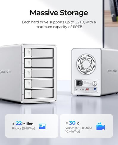 Orico 5bay Raid محرك أقراص ثابتة خارجية لمدة 2.5/3.5 بوصة SATA HDD/SSD حتى 5x 24tb ، USB3.0 Type -A محطة لرسو القرص الصلب ، يدعم RAID 0/1/3/5/10/JBOD/CLONE/CLARMODE -9958RU3 in Kuwait