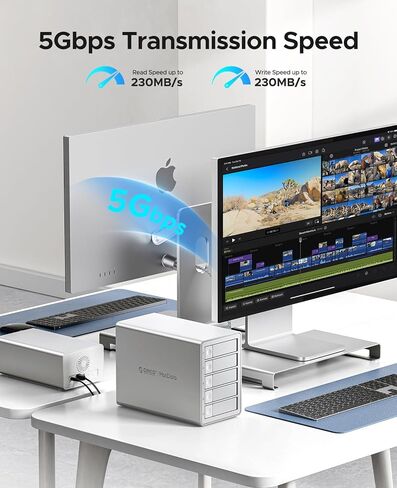 Orico 5bay Raid محرك أقراص ثابتة خارجية لمدة 2.5/3.5 بوصة SATA HDD/SSD حتى 5x 24tb ، USB3.0 Type -A محطة لرسو القرص الصلب ، يدعم RAID 0/1/3/5/10/JBOD/CLONE/CLARMODE -9958RU3 in Kuwait