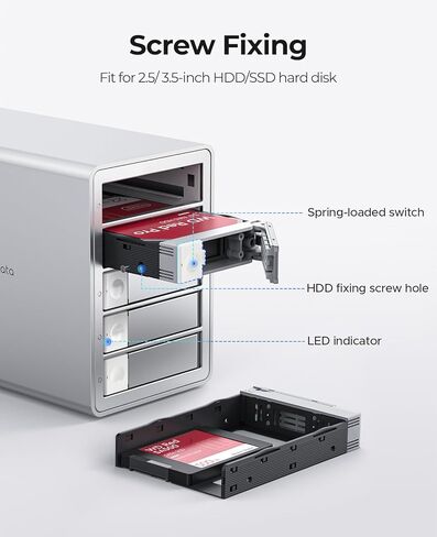 Orico 5bay Raid محرك أقراص ثابتة خارجية لمدة 2.5/3.5 بوصة SATA HDD/SSD حتى 5x 24tb ، USB3.0 Type -A محطة لرسو القرص الصلب ، يدعم RAID 0/1/3/5/10/JBOD/CLONE/CLARMODE -9958RU3 in Kuwait