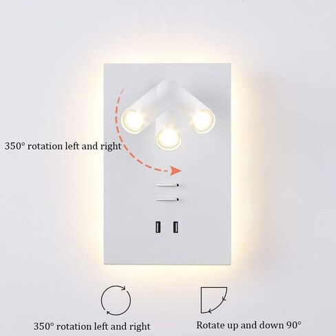 Led Reading Wall Lamp USB Mobile Phone Charging Creative Study Bedroom Bedside Lamp with Switchable Rotating Wall Lamp Reading Light Backlight Wall Sconce Light,White Light in Saudi Arabia