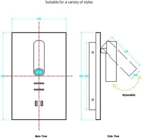 Led Reading Wall Lamp USB Mobile Phone Charging Creative Study Bedroom Bedside Lamp with Switchable Rotating Wall Lamp Reading Light Backlight Wall Sconce Light,White Light in Saudi Arabia