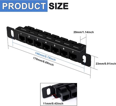 Geeekpi 7 inch 0.5u 7-Port Patch Plant ، لوحة تصحيح الشبكة Cat6 لـ Deskpi Rackmate TT Server Cabinet in Saudi Arabia