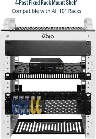 Tecmojo 0.5U Rack Shelf for 10" Server Rack & Cabinet, Adjustable 7.87-10.24" Depth, Vented Metal Tray, Heavy Duty Support up to 66 lbs, Enhanced Ventilation, Black in Saudi Arabia