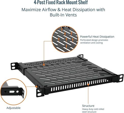 Tecmojo 0.5U Rack Shelf for 10" Server Rack & Cabinet, Adjustable 7.87-10.24" Depth, Vented Metal Tray, Heavy Duty Support up to 66 lbs, Enhanced Ventilation, Black in Saudi Arabia