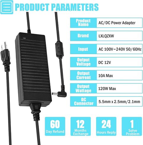 AC 100-240V إلى DC 12V 10A محول محول إمدادات الطاقة المحول 12 فولت 10 أمبير 120W مع 5.5 مم × 2.5 مم /2.1 مم مقبس الإخراج DC لـ 12V 5050 3528 LED شريط CCTV كاميرات 3D in Saudi Arabia