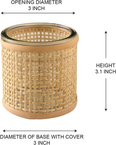Serene Spaces Living Small Glass Hurricane Candle Holder Wrapped in Woven Rattan Cane, Candle Centerpieces for Tables, Wedding Reception Vases, Use for Living Room, Measures 6.25" Tall & 5" Diameter in Saudi Arabia