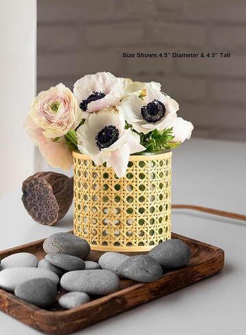 Serene Spaces Living Small Glass Hurricane Candle Holder Wrapped in Woven Rattan Cane, Candle Centerpieces for Tables, Wedding Reception Vases, Use for Living Room, Measures 6.25" Tall & 5" Diameter in Saudi Arabia