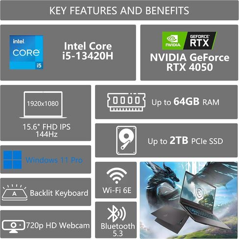 MSI Thin Gaming Mameped ، 15.6 "FHD 144Hz ، Intel I5-13420H ، RTX 3050 ، 16GB RAM ، 512GB NVME SSD ، Windows 11 Home in Saudi Arabia