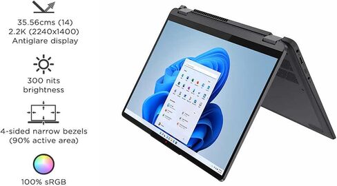 Lenovo Flex 5 14" 2-in-1 Touchscreen Laptop - AMD Ryzen 7 5700U - 16:10 2K QHD (2240 x 1400) 100% sRGB Display - 16GB RAM - 512GB PCIe SSD - Type-C - Fingerprint - Wi-Fi 6 – Win 11- w/HDMI Cable in Saudi Arabia
