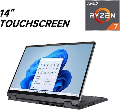 Lenovo Flex 5 14" 2-in-1 Touchscreen Laptop - AMD Ryzen 7 5700U - 16:10 2K QHD (2240 x 1400) 100% sRGB Display - 16GB RAM - 512GB PCIe SSD - Type-C - Fingerprint - Wi-Fi 6 – Win 11- w/HDMI Cable in Saudi Arabia