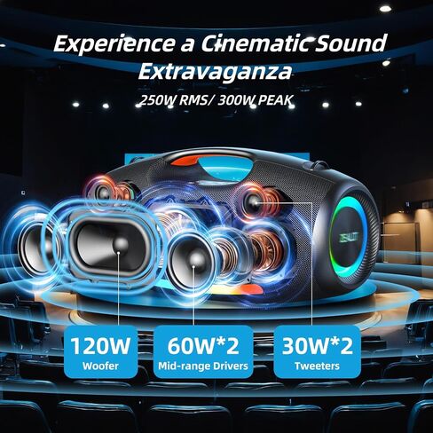 Zealot 250W مكبر صوت كبير Bluetooth ، مكبر صوت محمول مع مضخم صوت ، متحدث لاسلكي للحفلات ، Bass Boombox الضخمة ، Hifi Sound ، IPX6 مقاوم للماء ، EQ ، LED Light ، 48000mAh ، حفلة في الهواء الطلق ، حمام سباحة ، شاطئ in Kuwait