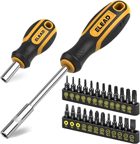 26-Piece Magnetic Screwdriver & Bit Set - Strong Magnetic Bit Holder and Screwdriver Bits, Durable & Versatile, Ergonomic Cushion Grip 95mm & 210mm Handles, Torx, Square, Phillips, Slotted Bits in Kuwait