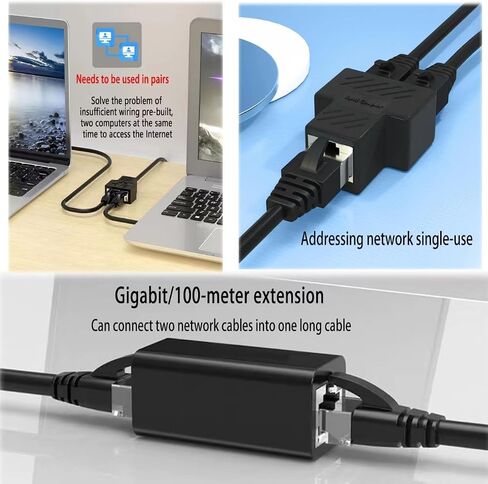 RJ45 Ethernet Flitter and Acpler Set ، 3 Pack Inline Acplers + 2 Pack 1 to 2 Network Cable Spultters ، LAN Connector Adapter for Cat5e Cat5e Cat6 Ethernet Cable Extension in Kuwait