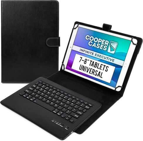 COOPER Infinite Executive Universal Tablet Keyboard Case for 7, 7.9, 8 inch | Tablet Case with Keyboard & 2-in-1 Leather Folio Cover | Bluetooth, Wireless, Hotkeys | Android, Windows, iPadOS (Black) in Saudi Arabia