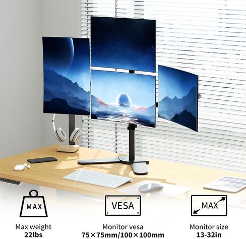 Pholiten Quad Monitor Freestanding Mount for 13-32 Inch Screens, Fully Adjustable 4 Monitor Stand with Base,Swivel, Tilt, Rotation,75 * 75MM/100 * 100MM Vesa Stand, Max Load 22lbs in Kuwait