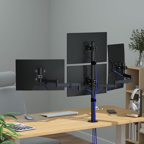 Pholiten Quad Monitor Freestanding Mount for 13-32 Inch Screens, Fully Adjustable 4 Monitor Stand with Base,Swivel, Tilt, Rotation,75 * 75MM/100 * 100MM Vesa Stand, Max Load 22lbs in Kuwait