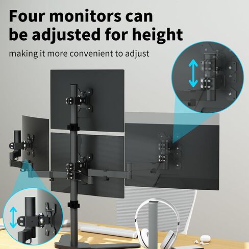 Pholiten Quad Monitor Freestanding Mount for 13-32 Inch Screens, Fully Adjustable 4 Monitor Stand with Base,Swivel, Tilt, Rotation,75 * 75MM/100 * 100MM Vesa Stand, Max Load 22lbs in Kuwait