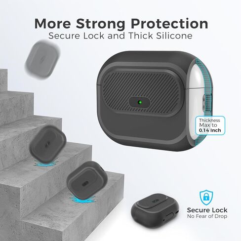 Airpods Pro 2 Case - [مع قفل] تصميم قطعة واحدة من Airpods Pro (2nd/1st Gen) ، غطاء حماية كامل للسيليكون ناعم مع قفل مفتوح/إغلاق سهل للنساء/الرجال (أسود) in Kuwait
