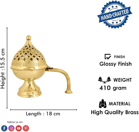SATVIK 1 Pc Pure Brass Antique Incense Holder Dhuni Burner with Long Brass Handle Handheld Puja Dhuna Loban Burner Pooja Agarbatti Dhoop Pot Dhuni Stand Indian Housewarming Return Gift Items Bulk in Saudi Arabia