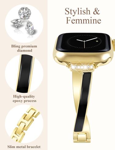 الذهب النحيف الفرقة للنساء المتوافقة مع Apple Watch 38/40/41/42/44/45/46/46/49 مم مصمم سوار أنثى أنثى أنثى سوار قابل للتعديل لسلسلة IWatch 10/9/8/7/6/5/4/3/2/1/SE/SE/ULTRA in Kuwait